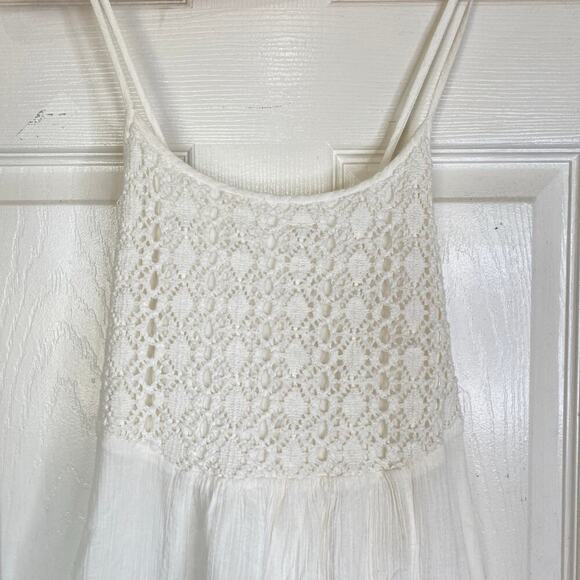 L SPACE Aloha Mini Dress Crochet Fringe Floral White Coverup Summer Size Medium - Picture 5 of 8